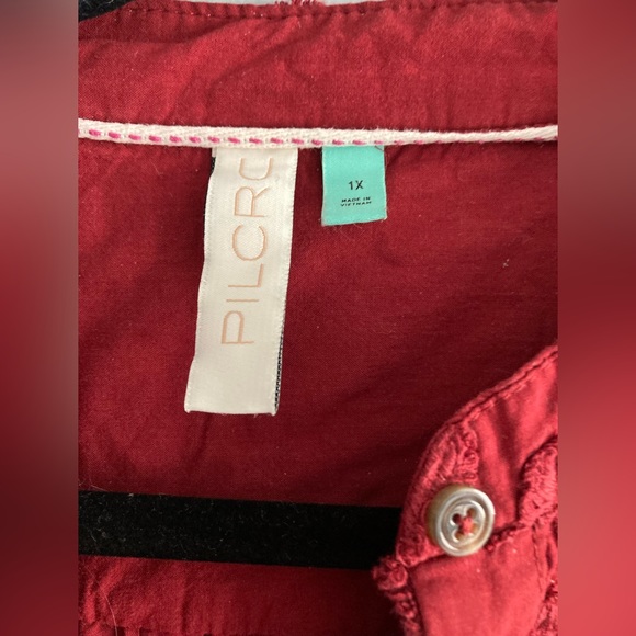 Anthropologie The Whitney Textured Trapeze Buttondown Size 1x, Red - Picture 5 of 5